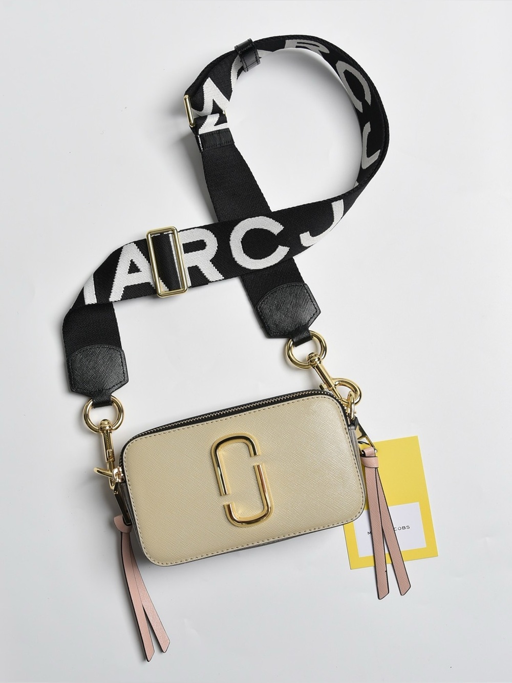Marc Jacobs Cream Camera Crossbody with Black Logo Strap
